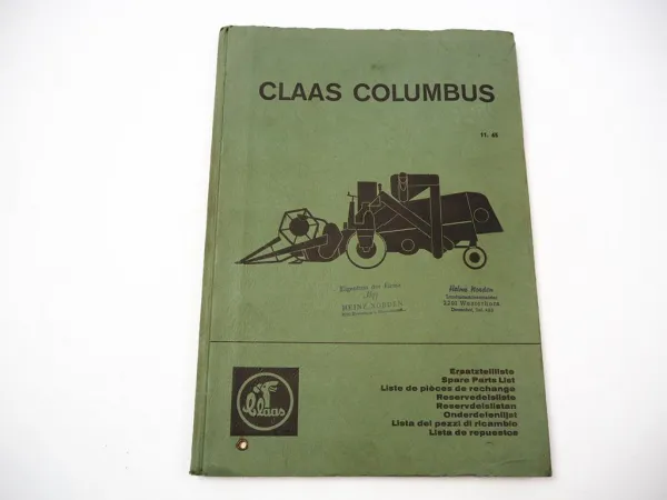 Claas Columbus Mähdrescher Ersatzteilliste Ersatzteilkatalog 1965