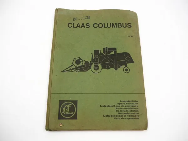 Claas Columbus Mähdrescher Ersatzteilliste Spare Parts List 10/1966