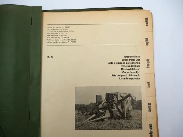 Claas Columbus Mähdrescher Ersatzteilliste Spare Parts List 10/1966