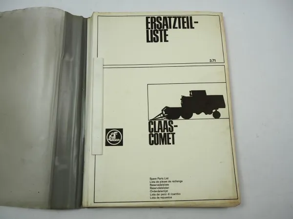 Claas Comet Mähdrescher Ersatzteilliste Ersatzteilkatalog 1971