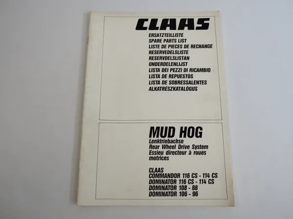 Claas Commandor Dominator Ersatzteilliste Lenktriebachse MUD HOG 1988