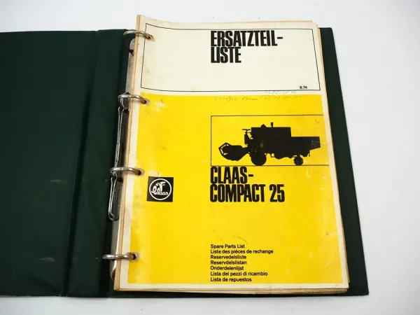 Claas Compact 25 Mähdrescher Ersatzteilliste Ersatzteilkatalog 1974