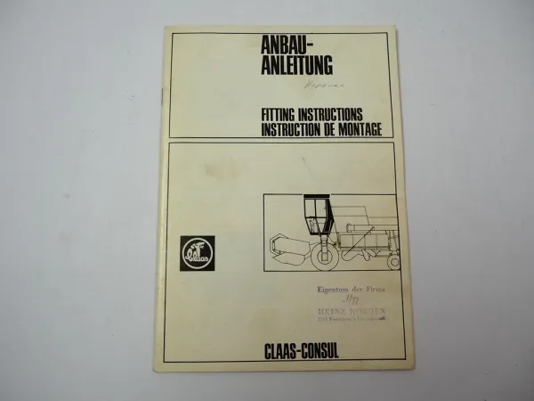 Claas Consul Fahrerstand Kabine Anbauanleitung Montageanleitung 1970