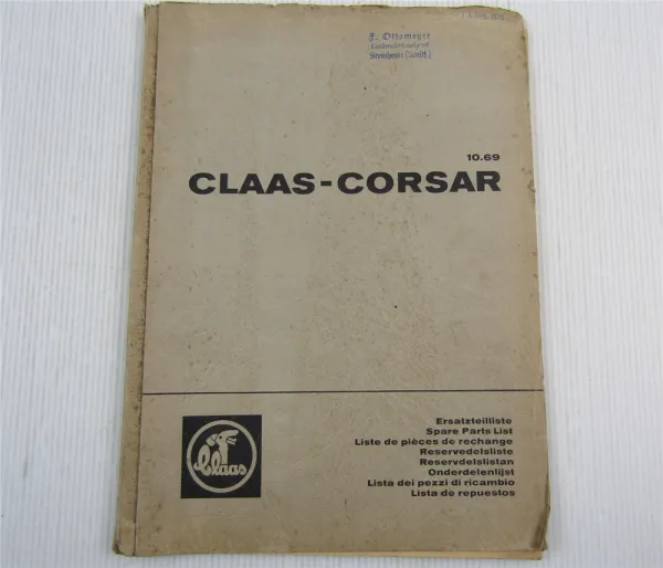 Claas Corsar Mähdrescher Ersatzteil-Bildkatalog Ersatzteilliste 10/1969