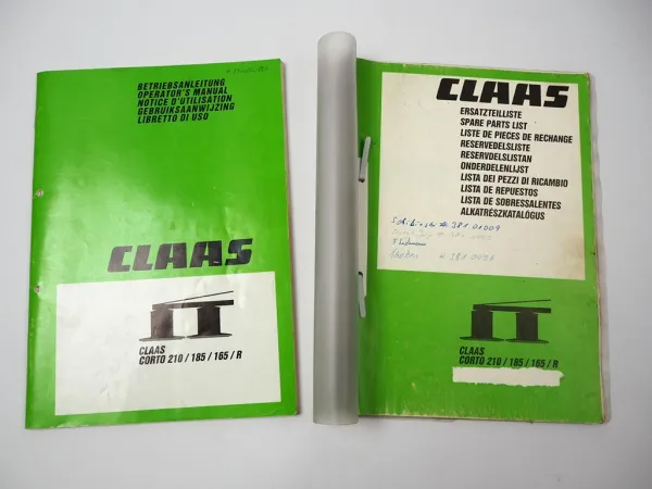 Claas Corto 210 185 165 R Mähwerk Betriebsanleitung Ersatzteilliste 1992/94