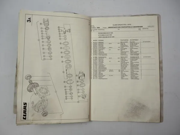 Claas Corto 270F Mähwerk Ersatzteilliste Spare Parts List 1992