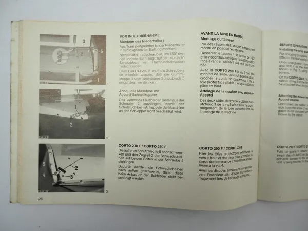 Claas Corto 290F 270F 250F 210F Trommelmähwerk Betriebsanleitung 1992