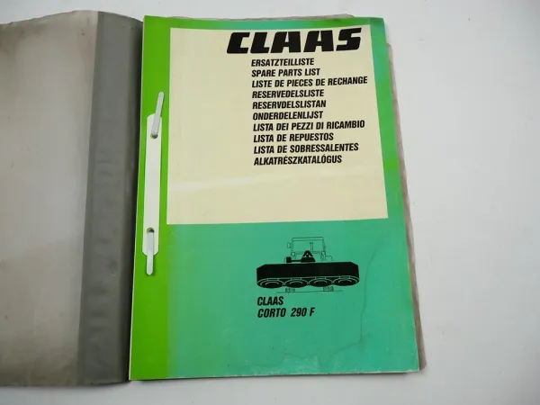 Claas Corto 290F Mähwerk Ersatzteilliste Spare Parts List 1992
