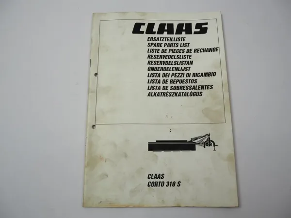 Claas Corto 310 S Mähwerk Ersatzteilliste Spare Parts List 1999