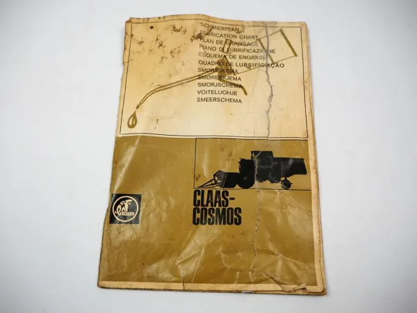 Claas Cosmos Mähdrescher Betriebsanleitung Schmierplan Lubrication Chart 1968