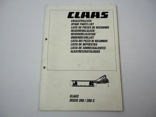 Claas Disco 260 260C Scheibenmähwerk Ersatzteilliste Spare Parts List 1997