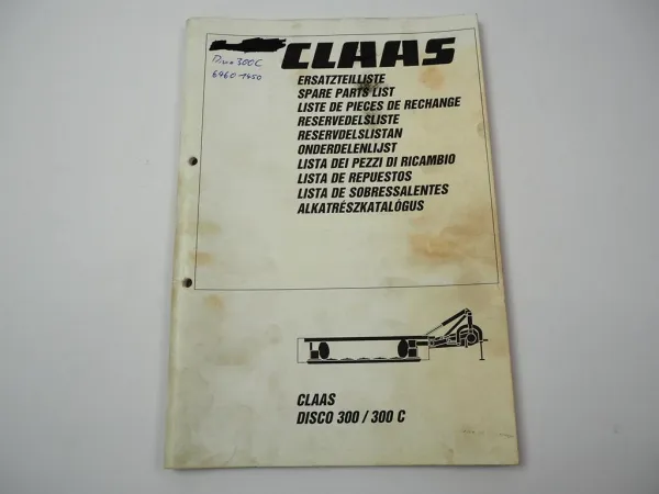 Claas Disco 300 300C Scheibenmähwerk Ersatzteilliste Spare Parts List 1998