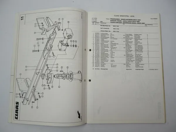 Claas Disco 300 300C Scheibenmähwerk Ersatzteilliste Spare Parts List 1998