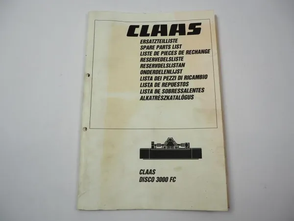 Claas Disco 3000 FC Mähwerk Ersatzteilliste Spare Parts List 2000