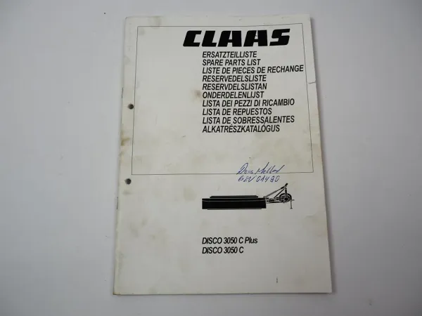 Claas Disco 3050 C Plus Mähwerk Ersatzteilliste Spare Parts List 2002
