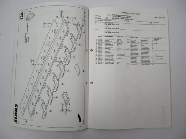 Claas Disco 3050 C Plus Mähwerk Ersatzteilliste Spare Parts List 2002