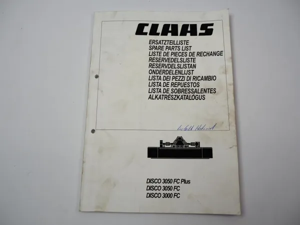 Claas Disco 3050 FC Plus 3000 FC Mähwerk Ersatzteilliste Spare Parts List 2002