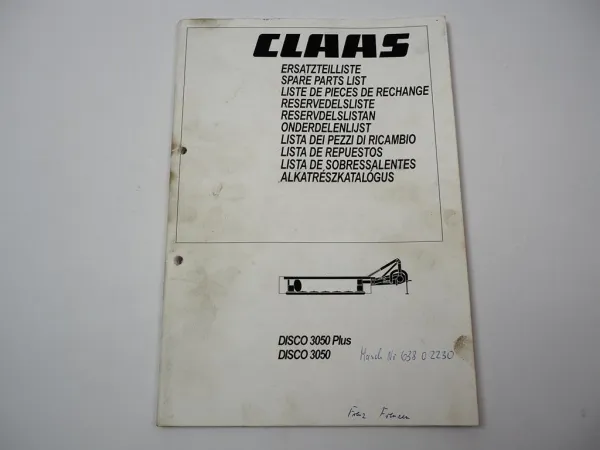 Claas Disco 3050 Plus Mähwerk Ersatzteilliste Spare Parts List 2002