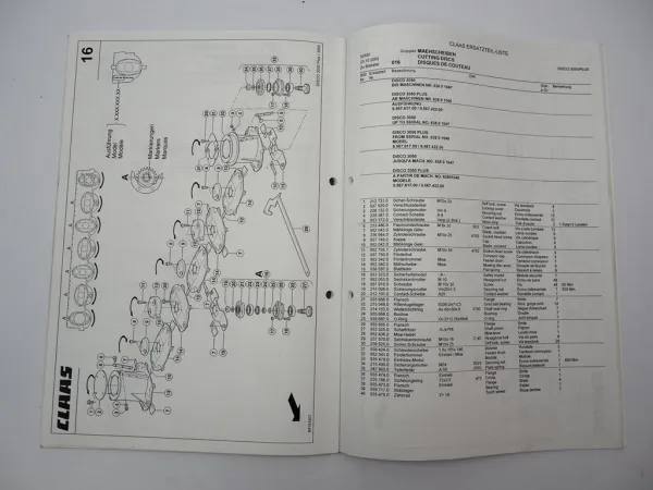 Claas Disco 3050 Plus Mähwerk Ersatzteilliste Spare Parts List 2002