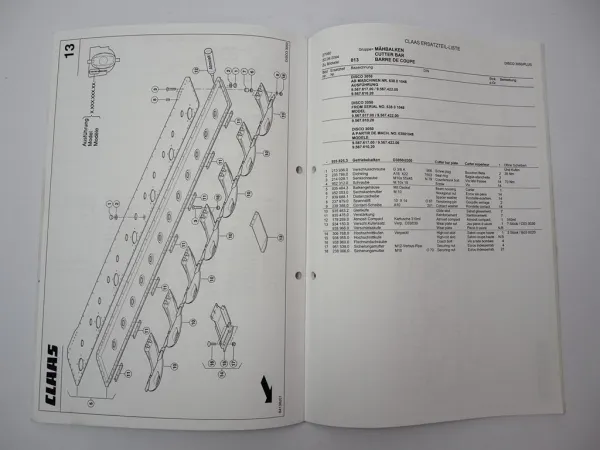 Claas Disco 3050 Plus Mähwerk Ersatzteilliste Spare Parts List 2004