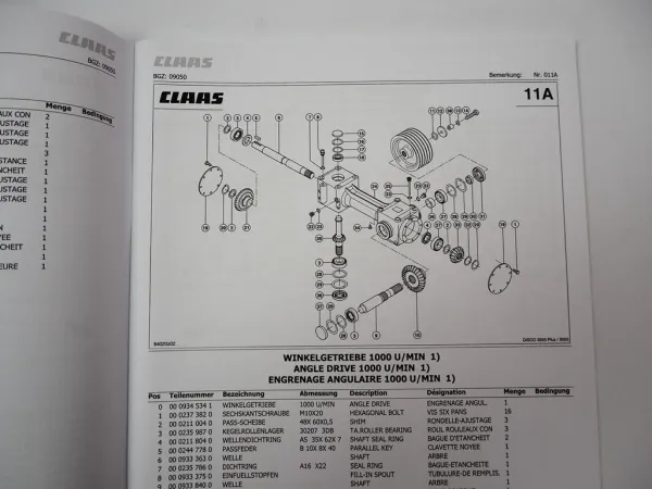 Claas Disco 3050 Plus Mähwerk Ersatzteilliste Spare Parts List 2010