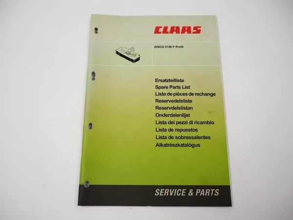 Claas Disco 3100 F Profil Mähwerk Ersatzteilliste Spare Parts List 2009