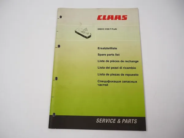 Claas Disco 3100 F Profil Mähwerk Ersatzteilliste Spare Parts List 2010