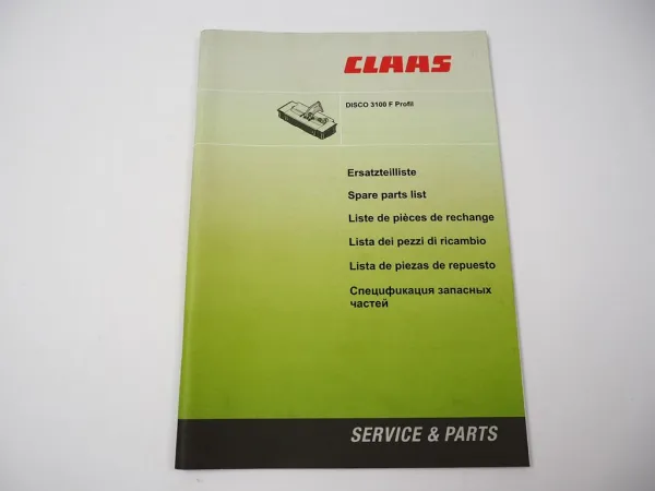 Claas Disco 3100 F Profil Mähwerk Ersatzteilliste Spare Parts List 2011