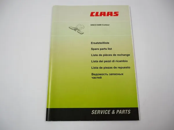 Claas Disco 8400 Contour Mähwerk Ersatzteilliste Spare Parts List 2012