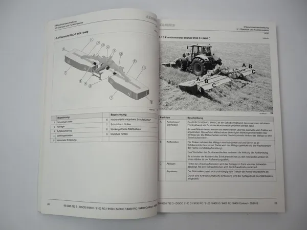 Claas Disco 9100 8400 C RC Contour Mähwerk Betriebsanleitung 2012