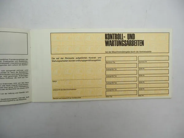 Claas Dominator 106 bis 38 Mähdrescher Kundendienst Scheckheft blanko 1986