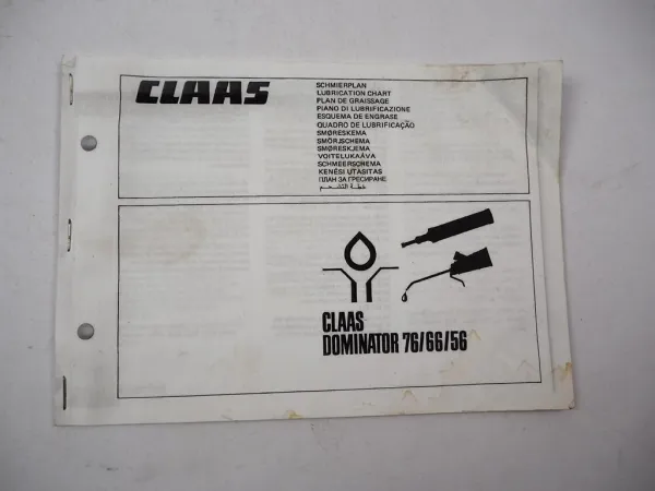 Claas Dominator 56 66 76 Mähdrescher Schmierplan 2000
