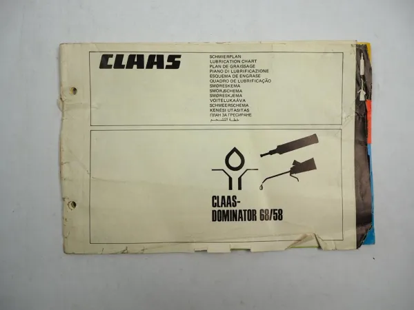 Claas Dominator 58 68 Mähdrescher Original Schmierplan 1986
