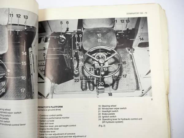 Claas Dominator 78 88 98 108 SL S Combine Operators Manual 1986 Englisch