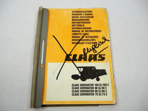 Claas Dominator 78 88 98 108 SL S Combine Operators Manual Maintenance 1986