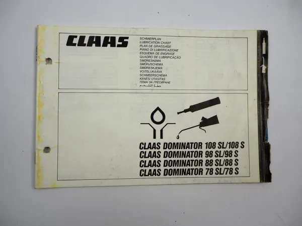 Claas Dominator 78 88 98 108 SL S Mähdrescher Schmierplan 1986