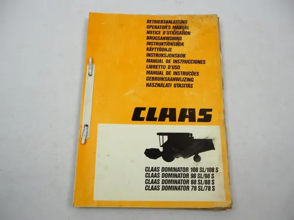 Claas Dominator 78 88 98 108 SL S Operators Manual Maintenance 1986