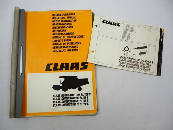 Claas Dominator 78 88 98 108 SL S Operators Manual Maintenance Lubrication 1986