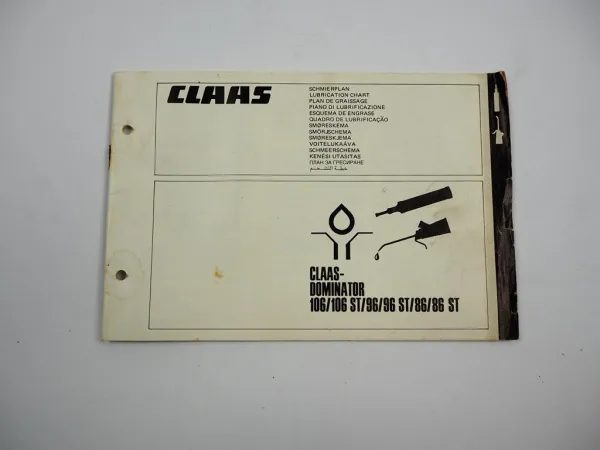 Claas Dominator 86 96 106 ST Mähdrescher Schmierplan 1985