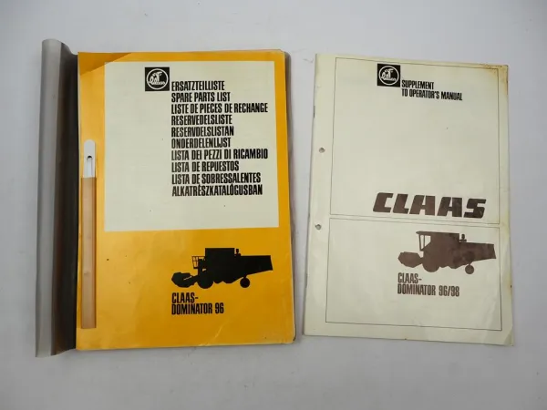 Claas Dominator 96 Operators Manual Supplement Spare Parts List 1985/81