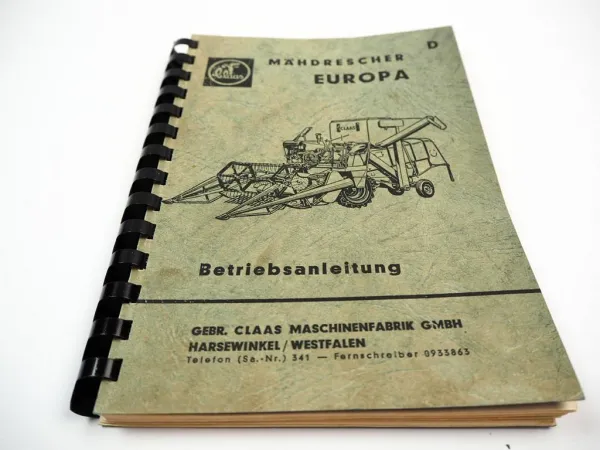 Claas Europa Mähdrescher Betriebsanleitung 1964