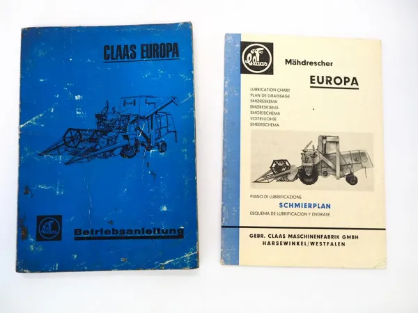 Claas Europa Mähdrescher Betriebsanleitung Bedienung Schmierplan 1965