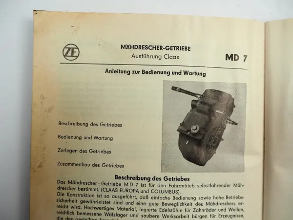 Claas Europa Mähdrescher Betriebsanleitung Bedienung Schmierplan 1965