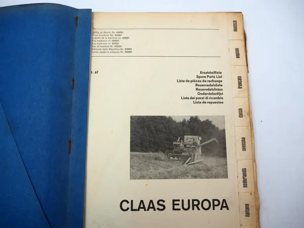 Claas Europa Mähdrescher Ersatzteilliste Ersatzteilkataolg 1/1967