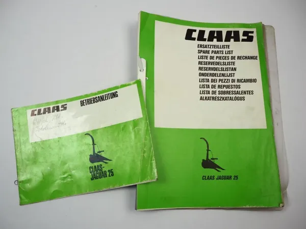 Claas Jaguar 25 Feldhäcksler Betriebsanleitung Ersatzteilliste 1985/94