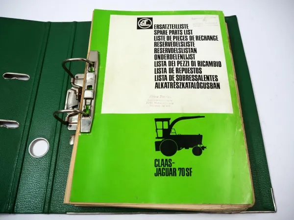 Claas Jaguar 70 SF Feldhäcksler Ersatzteilliste Spare Parts List 1981