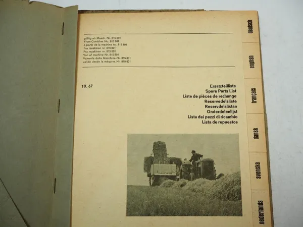 Claas LD100 Niederdruck Presse Ersatzteilliste Ersatzteilkatalog 1967