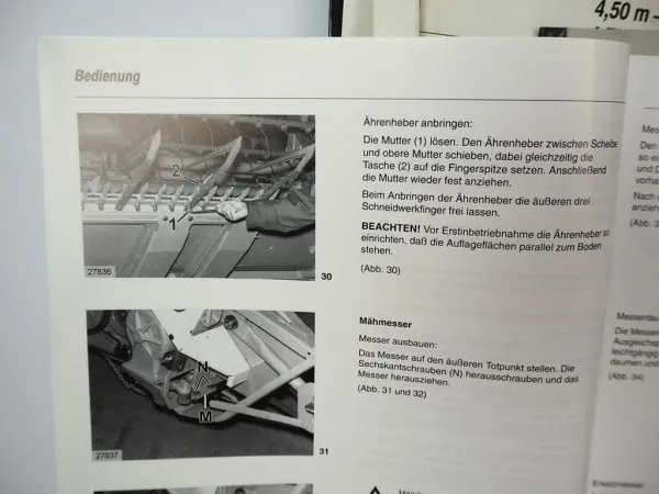 Claas Lexion Klapp. Schneidwerk 4,50 - 5,40 m Betriebsanleitung Ersatzteilliste