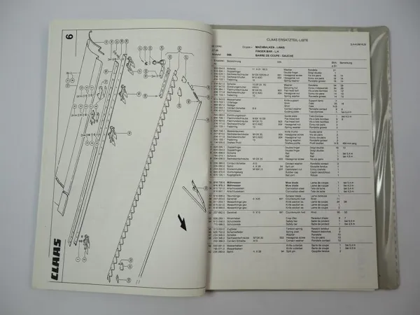 Claas Lexion Klapp. Schneidwerk 4,50 - 5,40 m Betriebsanleitung Ersatzteilliste