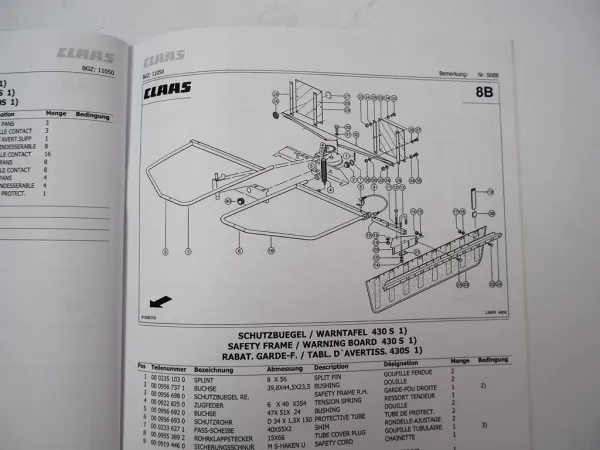 Claas Liner 430 470 S Kreiselschwader Ersatzteilliste Spare Parts List 2011